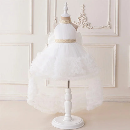 Big Bow Sequin Baby Party Girl Dresses Toddler Trailing 1st Bridesmaid Birthday Princess Dress Baby Gala Wedding Evening Costume