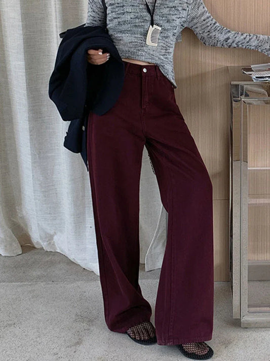FINEWORDS Vintage High Waist Loose Jeans Women Wide Leg Korean Casual Washed Denim Jeans Streetwear Harajuku Wide Leg Jeans