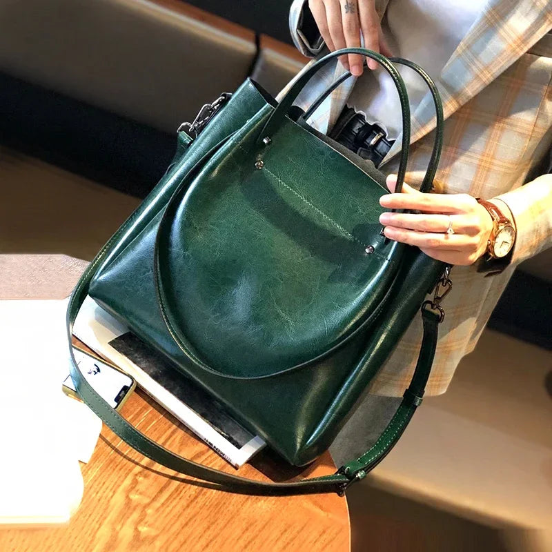 Women's Natural Cow Genuine Leather Handbags Female Natural Cowhide Crossbody Bag Ladies Multiple Large Capacity Shoulder Bags