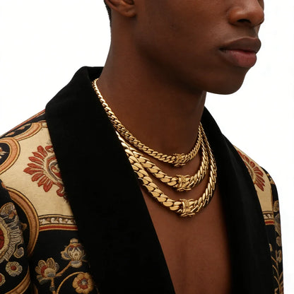 Hip Hop Bling Gold Cuban Link Chain Necklace For Men, Rapper Style Tank Chain Jewelry, Trendy Whip Chain Necklace