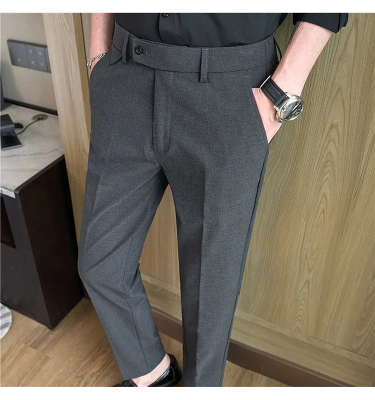 Men's High-Grade Trousers, Stretch Waist, Casual Trousers Slim Fit Navy Blue, Business All-Match，Male Pants