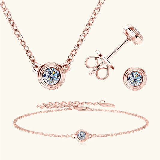 3mm 0.1ct Moissanite Diamond Necklace Bracelet Stud Earring For Women Simple Single Stone Earrings Bracelets Jewelry Set