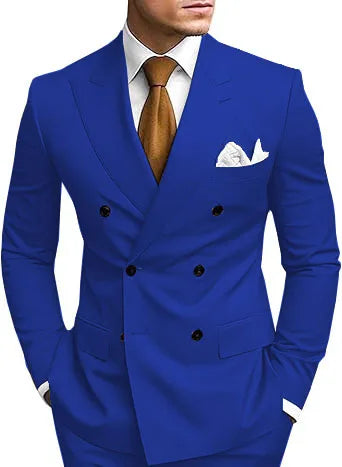 Man 2 Piece Outfit Set Double-breasted, Double-slit Suit for  Wedding Dresses Stage Costume Graduation Casual Suit