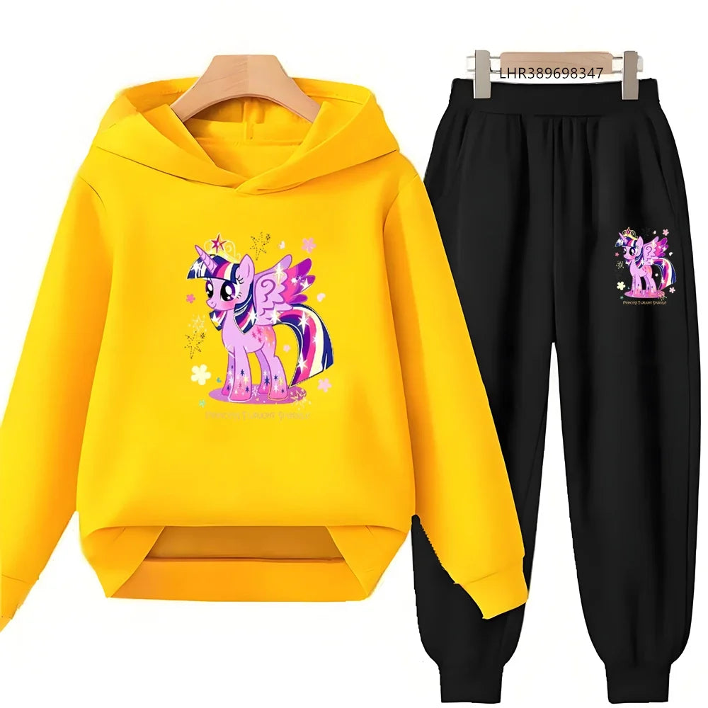 Unicorn Pony Hoodie Kids 3-12 Years Boys Girls Red Casual Tops+Pants Sets Children Long Sleeves Autumn Fashion Clothes