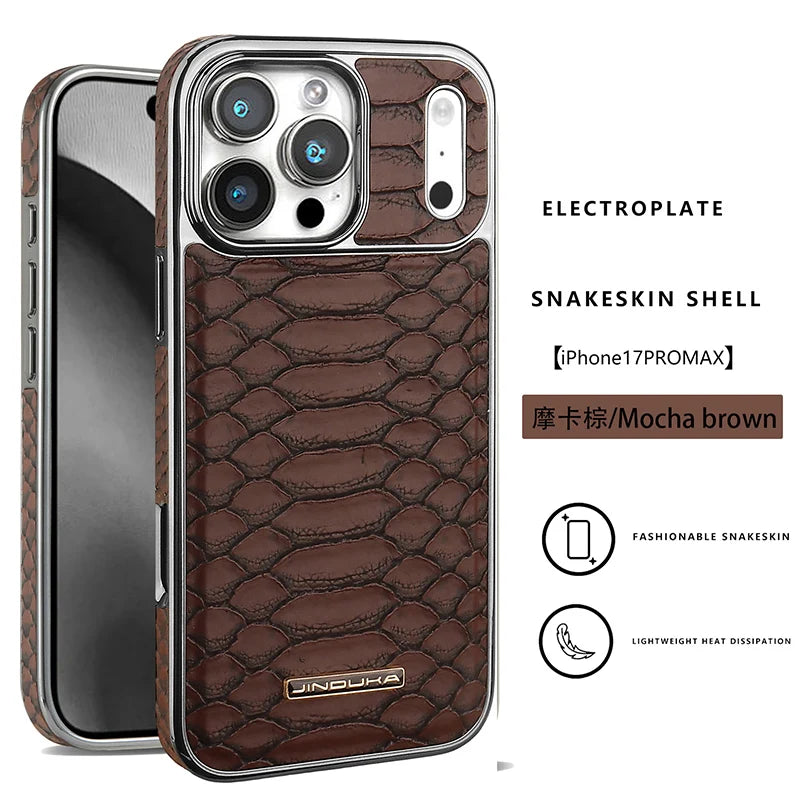 Luxurious And Stylish Snake Patterned Leather Phone Case, For IPhone 17 16 15 Pro Max 17Air Protective Case, With Flannel Lining