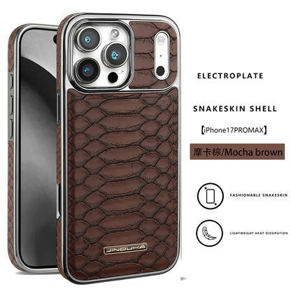 Luxurious And Stylish Snake Patterned Leather Phone Case, For IPhone 17 16 15 Pro Max 17Air Protective Case, With Flannel Lining