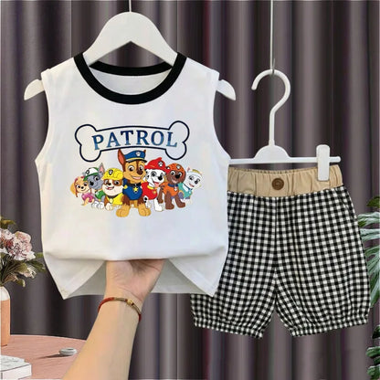 2026 Summer Children's Casual Outfits PAW Patrol Printed Boys Plaid Shorts Sets Kids Sleeveless Vest Bottom Two Piece New