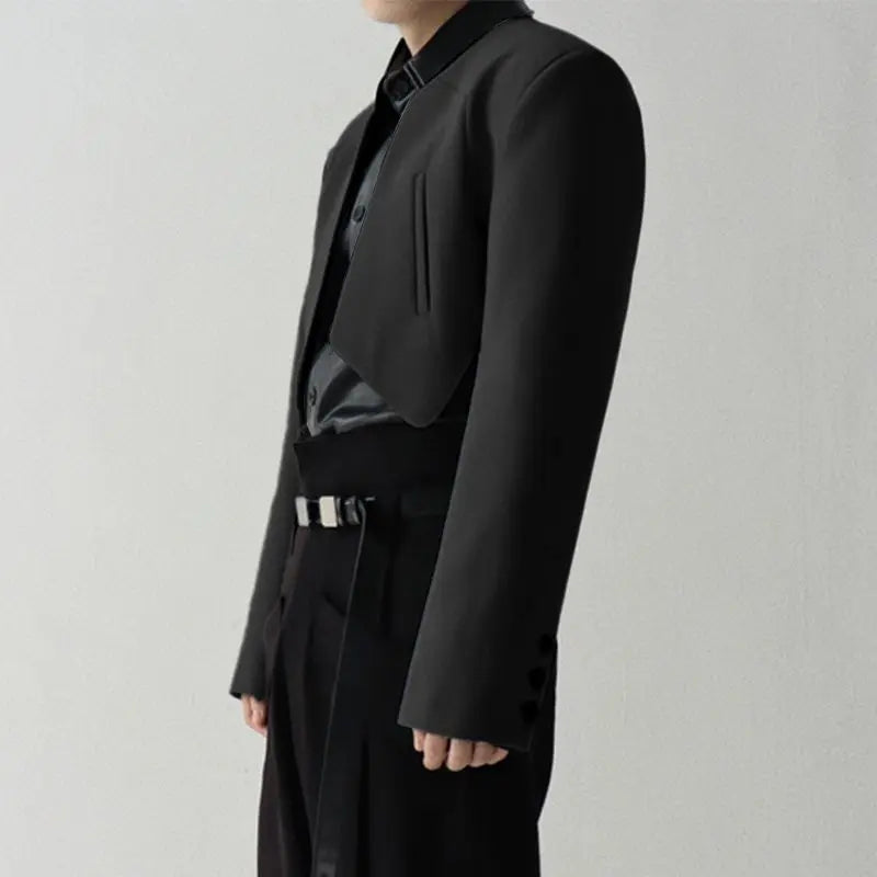 Men Blazer Solid Color Open Stitch Long Sleeve Irregular Thin Suits Men 2024 Streetwear Fashion Casual Crop Coats S-5XL