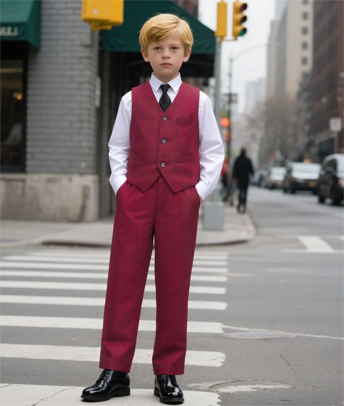 Boys' 2-Piece Suit Set with Vest and Formal Trousers Wedding Formal Attire Children's and Teenage Clothing Suit Sizes 4-16Y