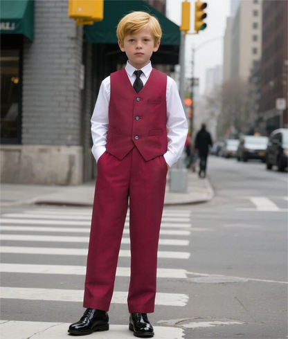 Boys' 2-Piece Suit Set with Vest and Formal Trousers Wedding Formal Attire Children's and Teenage Clothing Suit Sizes 4-16Y
