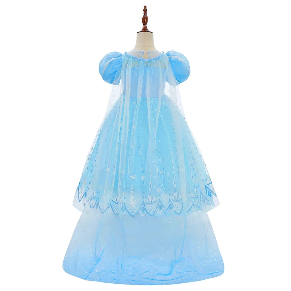 Children Carnival Blue Sequins Elsa Cosplay Dress Girls Elegant Blue Princess Costume Kids Halloween Birthday Party Clothes