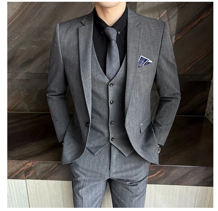 Winter Stripes Three-piece High-Grade Groom Wedding Suit with Vest And Trousers Business Fashion Handsome Casual Wedding Outfit