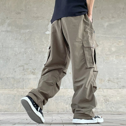 Mens Womens Spring Summer Lightweight Quick Dry Baggy Loose Paratrooper Cargo Pants Outdoor Techwear Multi Pocket Streetwear