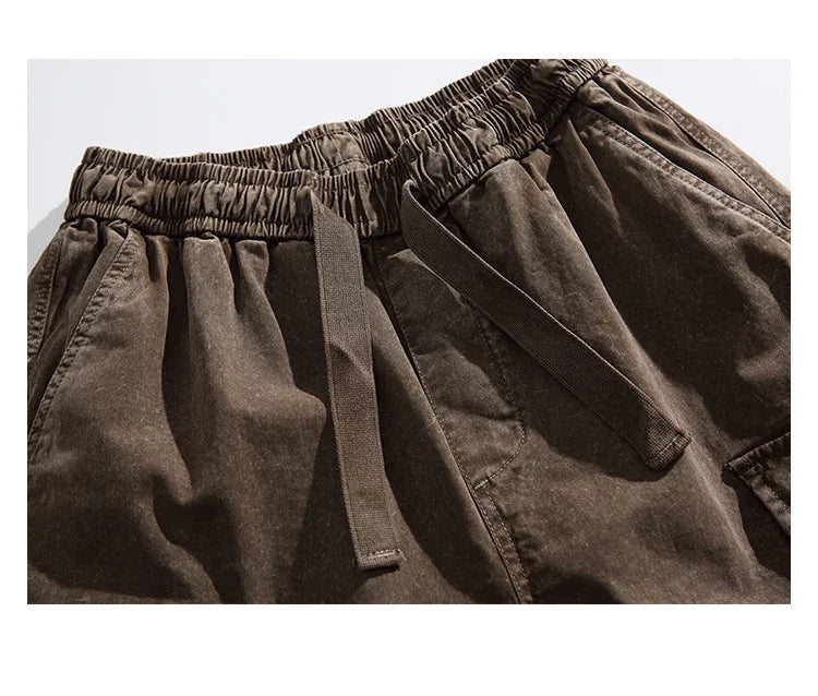 Oversized Baggy Vintage Washed Cargo Pants Men Loose Fit Drawstring Cuffed Retro American Style Streetwear Hip Hop Utility Pants