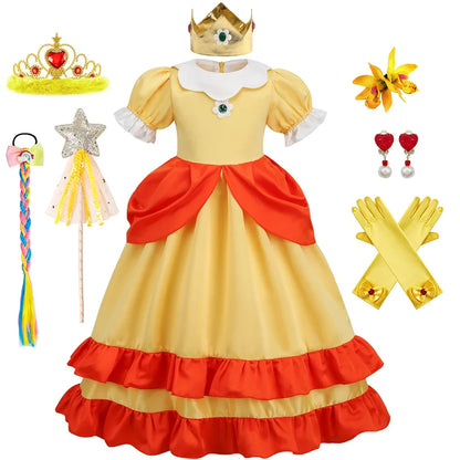 Daisy Girls Princess Dress Cartoon Movie Cosplay Costume Summer Kids Orange Party Outfits 2-10 Years Halloween Fancy Clothes