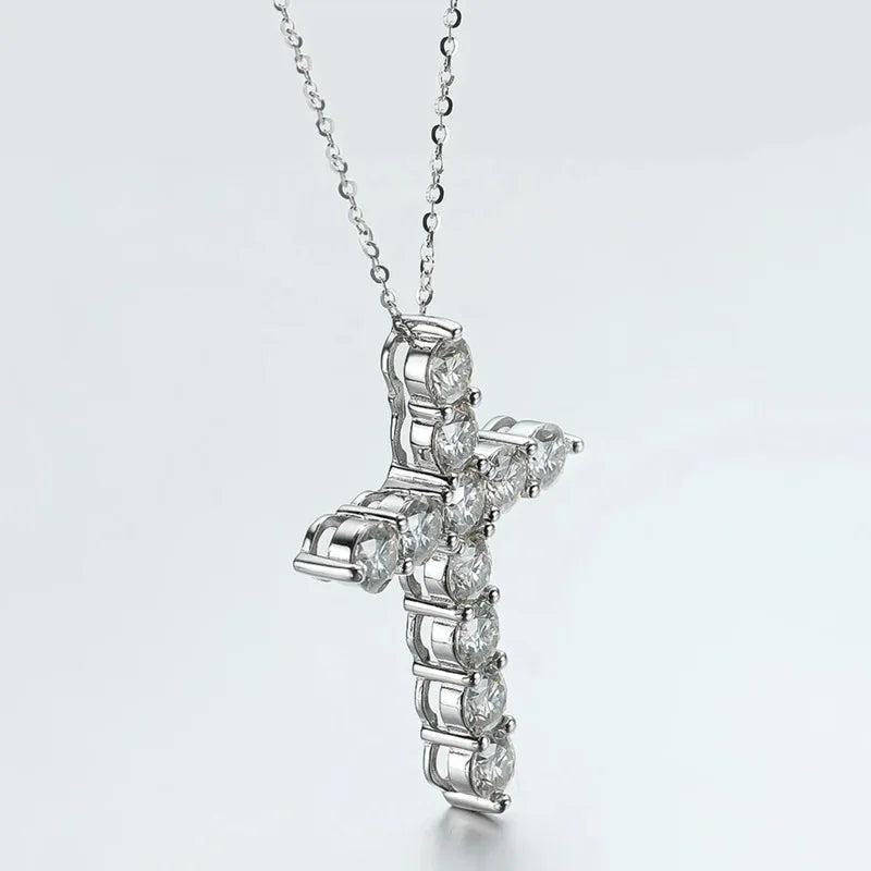 Certified 3.5MM Moissanite Necklace 14K Gold Filled Cross Pendant Necklace for Women Europe and America Vintage Jewelry