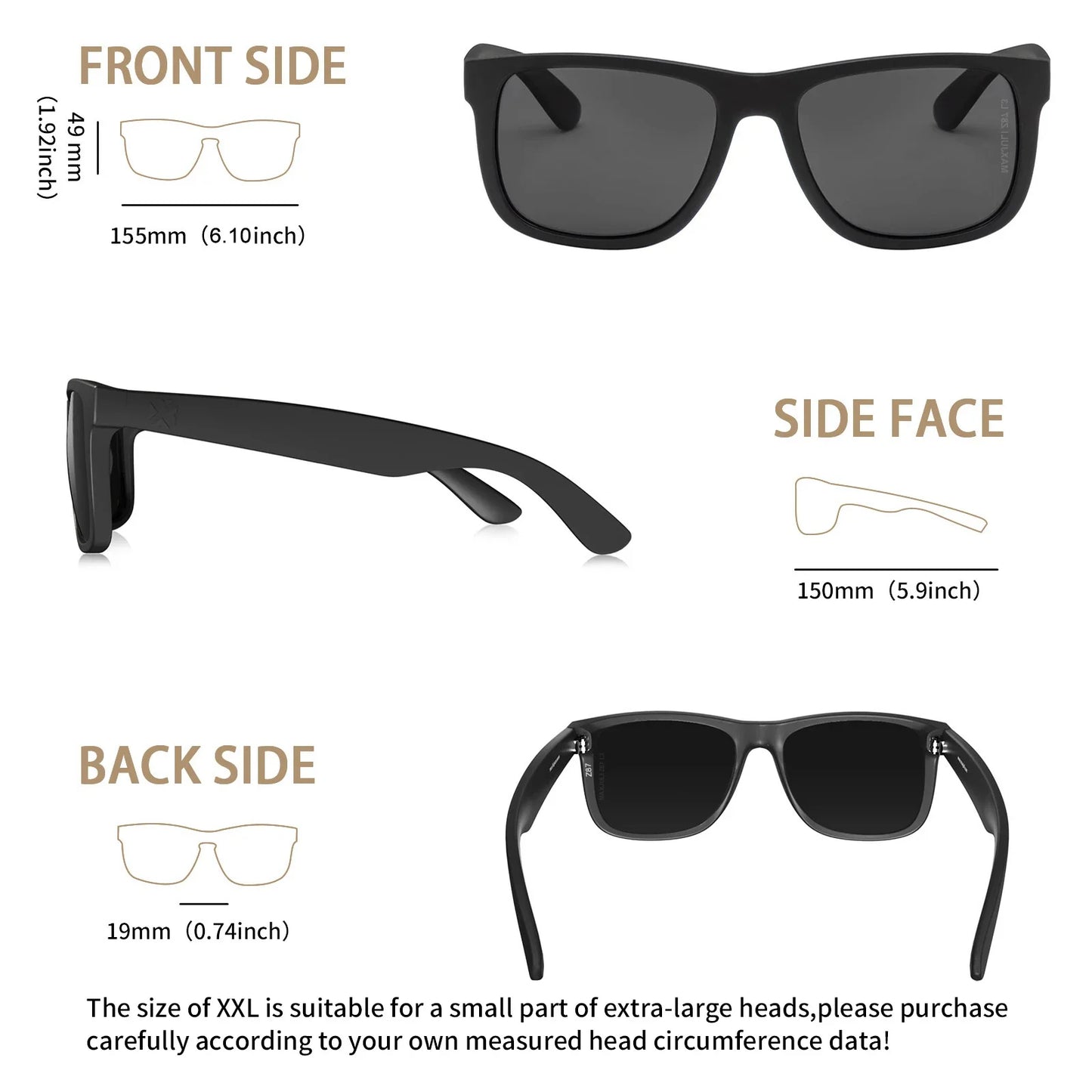 XXL Z87 Sunglasses for Big Wide Heads Men TR90 Ultralight UV400 Protection Glasses 8806