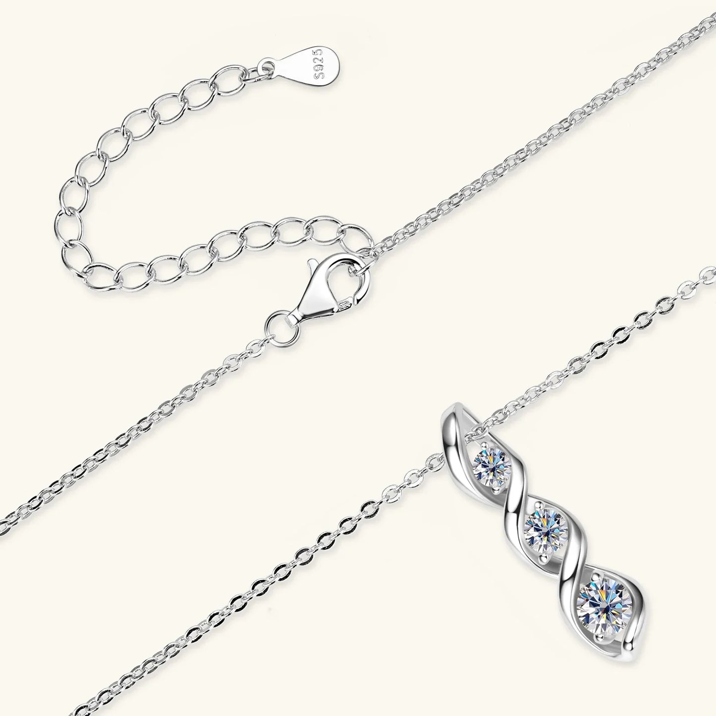 Moissanite Diamond Necklace Gift for Women 925 Sterling Silver 18K White/Yellow Gold Plated Twisted Pendant Chain