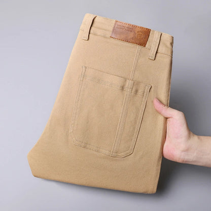 Spring and Autumn Men's Multi-Pocket Design Jeans Fashionable and Versatile White Khaki Red Comfortable Stretch Denim Pants