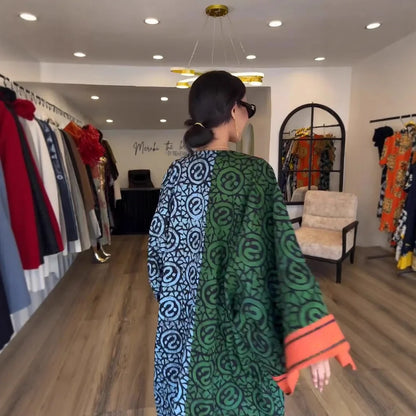 Elelgant V-Neck Simple Loose Dress Women 2025 Spring Summer Holiday Printing Patchwork Maxi Dress Casual