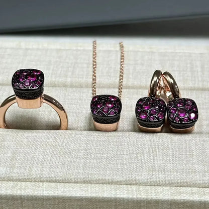 10.6mm Honeycomb Style Jewelry Set For Women Ring Earrings Necklace Rose Gold Candy Crystal Bijoux Gift