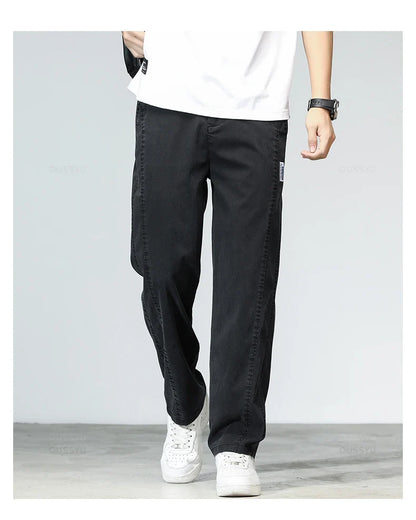 Summer Ultrathin High Quality Soft Lyocell Fabric Men's Jeans Loose Straight Denim Pants Design Casual Trousers Plus Size M-5XL