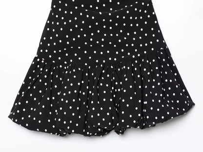 Women One Shoulder Sleeveless Polka Dot Mini Dress Ruched Waist Ruffle Hem Elegant Casual Party Short Dress Spring Summer