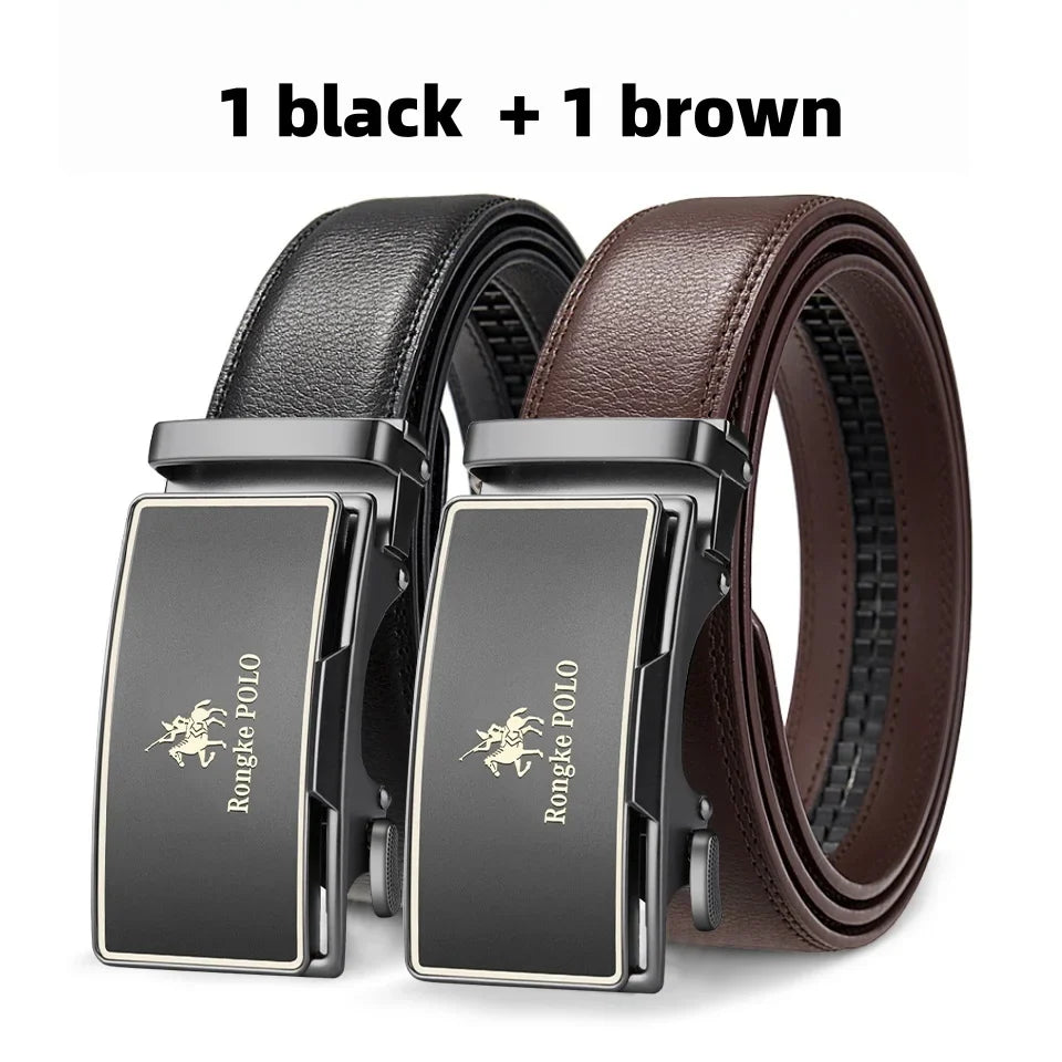 High Quality Black Brown Men’s Belt, Genuine Leather Material, Adjustable Automatic Ratchet Buckle, Cuttable Business Belt
