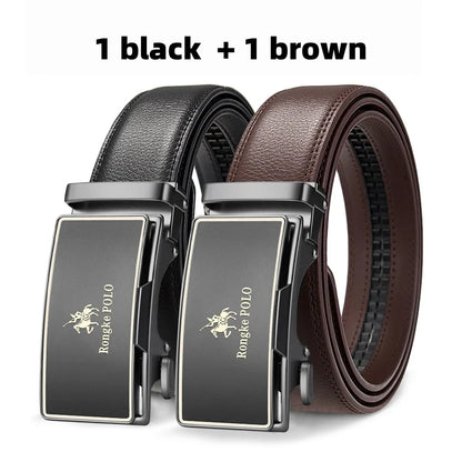 High Quality Black Brown Men’s Belt, Genuine Leather Material, Adjustable Automatic Ratchet Buckle, Cuttable Business Belt