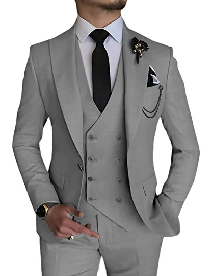 Dark Blue Slim Fit 3 Piece Wedding Suits for Men Best Man Groom Tuxedos Smart Casual Prom Party Business Costume Homme Male Set