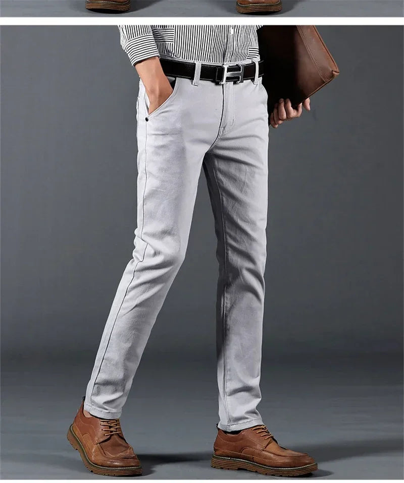 New Mens Spring Summer Business Casual Pants Fashion Cotton Soft Stretch Straight Classic Trousers Korean Solid Color Man Pants
