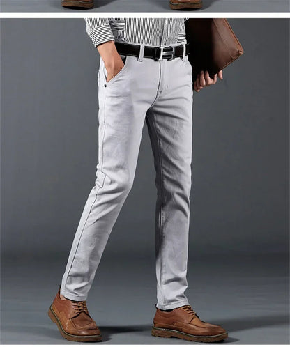 New Mens Spring Summer Business Casual Pants Fashion Cotton Soft Stretch Straight Classic Trousers Korean Solid Color Man Pants