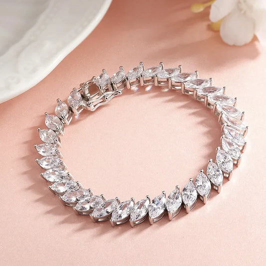 Bracelets Tennis en Moissanite Certifiée Taille Marquise 0.5CT pour Femmes Argent Sterling S925 Plaqué Or 18K Bijoux de Gros