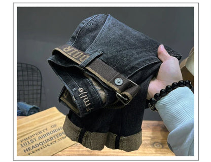 Tapered Jeans for Men's Clothing Autumn New Fashion Embroidered Korean Harem Pants Casual Stretch Black Denim Trousers