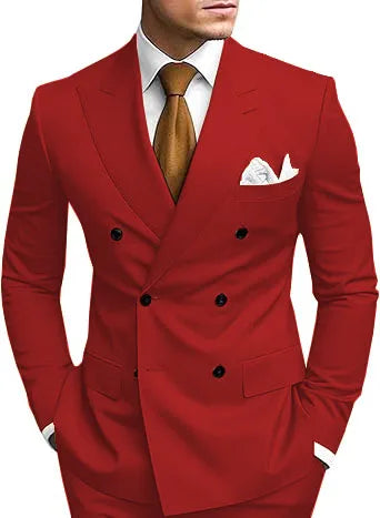 Man 2 Piece Outfit Set Double-breasted, Double-slit Suit for  Wedding Dresses Stage Costume Graduation Casual Suit