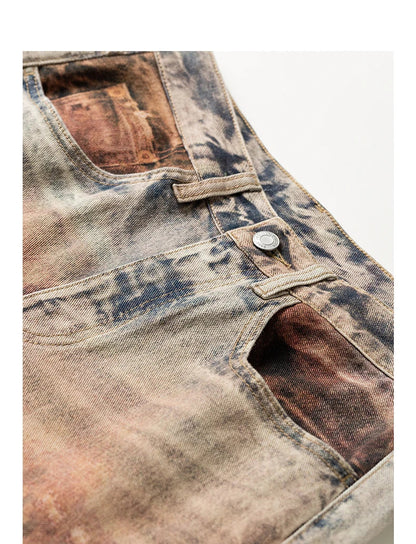 Women Jeans 2026 Spring New Wilderness Wasteland Style Mid Low Waist Loose Printed Wide Leg Pants