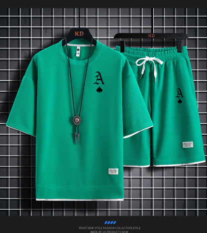 Fashionable casual men's sports suit short-sleeved T-shirt and outdoor summer sports shorts two-piece set daily casual