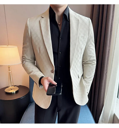 2025 Spring Plaid Blazers Coats 6 Color Fashion Luxury Business Slim Fit Social Suit Jacket Formal Wedding Prom Tuxedo 5XL-M