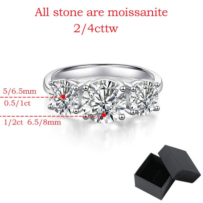 White Gold 4/2CT Moissanite Ring for Women Sparkling Lab Grown Diamond Wedding Band S925 Solid Silver Jewelry Wholesale