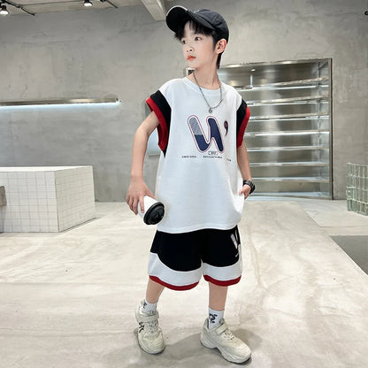 Children Summer Clothing Top and Bottom Set For Boys Cotton Clothes Suit Outfit Suit Kids Sleeveless T-shirt Shorts Tracksuit