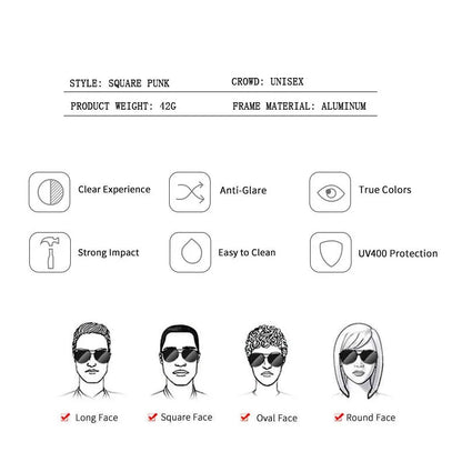 New Punk Square Sunglasses For Men Vintage Fashion Glasses Retro Steampunk Sunglasses Women Trendy Gafas De Sol Hombre Zonnebril