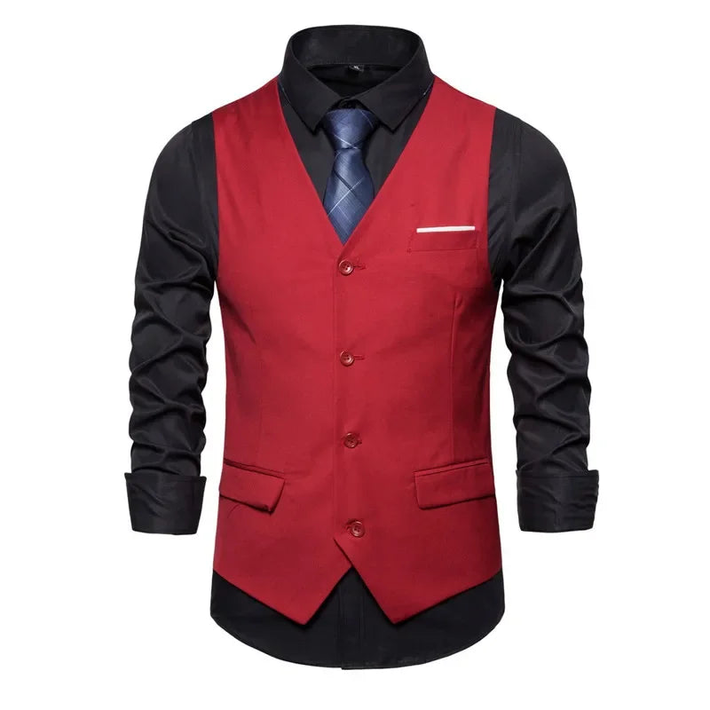 Blue Suit Vest, Men's Business Sleeveless Vests Jacket, Asian size S-6XL, Wedding Party Waistcoat, Red Purple Black Gray
