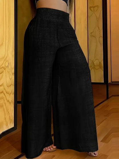 Plus Size Women's Casual Wide Leg Pants Women Solid Color Stretch Summer Fashion Season Comfort Fit Pants
