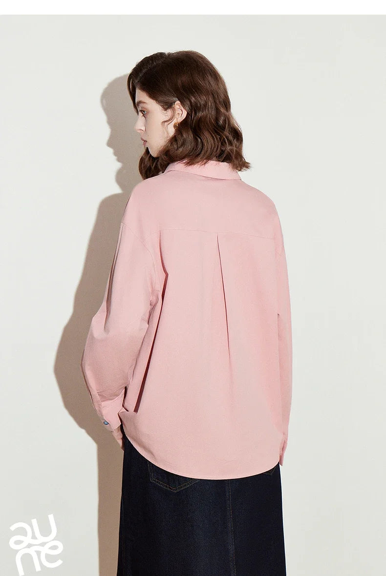 Women Blouse Shirt 2025 Spring New Love Embroidered Simple and Versatile Solid Color Pure Cotton Shirt Tops