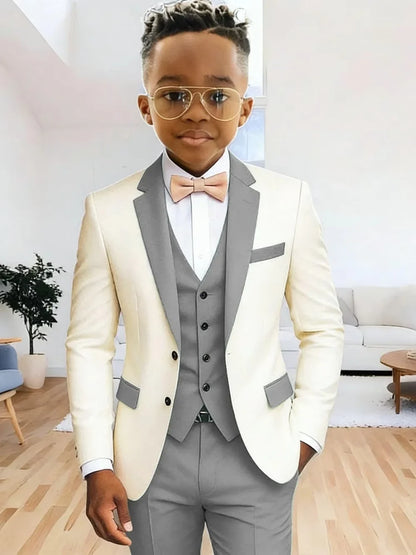 Multi-colors Boys Suits 3 Pieces Jacket Vest Pants Wedding Ring Bearer Outfit Handome Slim Fit Tuxedo For Birthday Party