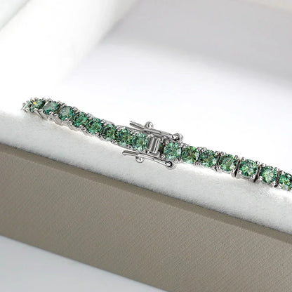 3mm Green Moissanite Tennis Bracelet for Women Man Anniversary Gift S925 Sterling Silver Bracelet Plated 18k Hand Chain