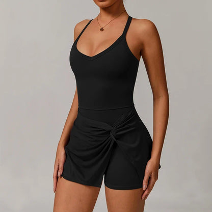 Womens Tennis Dress with Shorts Underneath Workout Dress with Built-in Bra Deep V Neck Athletic Dresses Golf Dress