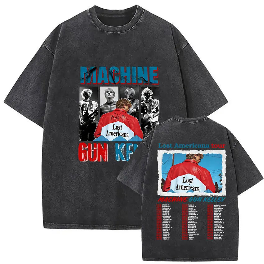 MGK Lost Americana Tour 2025-2026 Vintage Washed T Shirt Men Women Summer Fashion Cotton Short Sleeve T-shirt Fans Gift Clothing