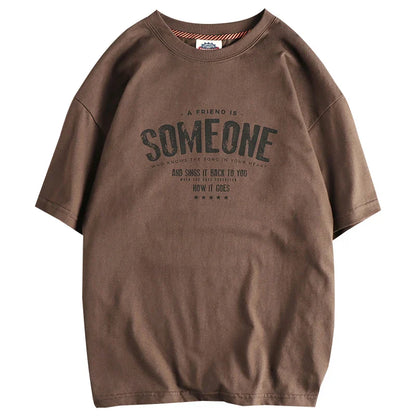 5110# Summer New American Retro Short Sleeve O-neck Letter Printed T-shirt Men's Simple 100% Cotton Old Washed Loose Casual Tops