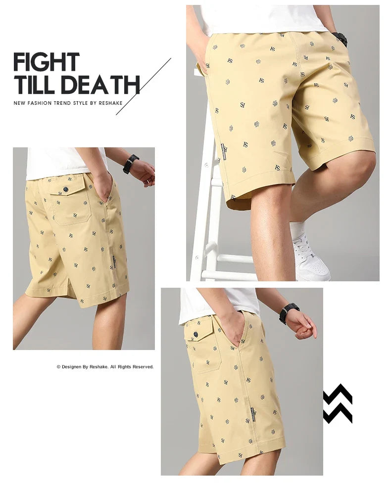Men's Cotton Print Shorts Streetwear Casual Cotton Workwear Summer Breathable Fitness Knee Shorts Sports Shorts Sweatwear 6XL